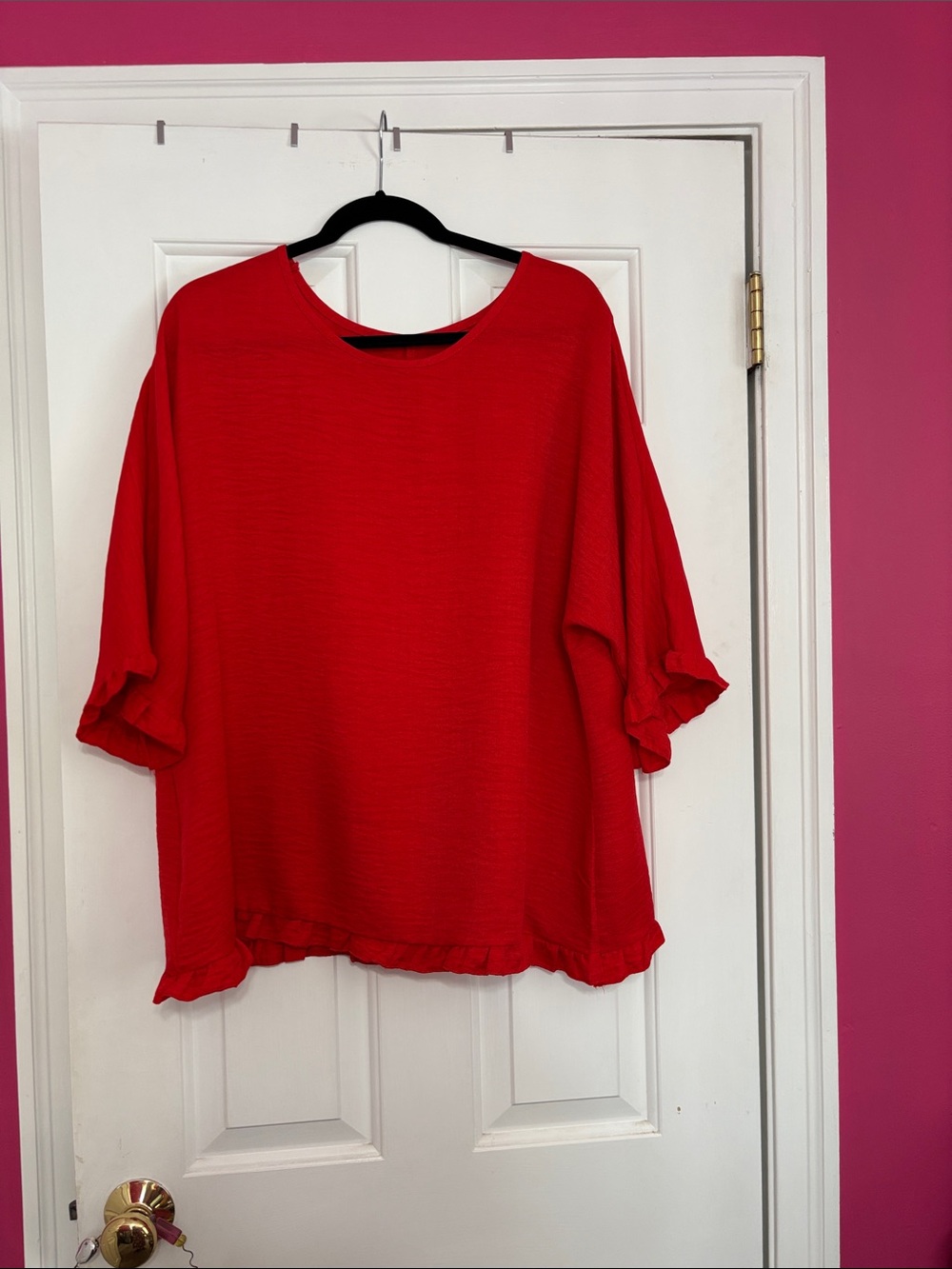 Red Women's Ruffle-Hem Blouse - Casual Elegant Top NWOT